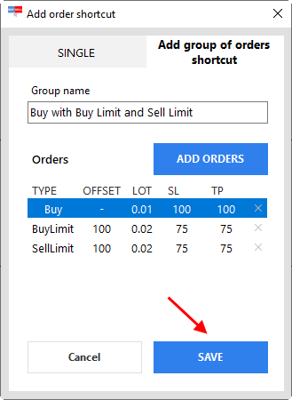 ForexSpeedUp using. Group of orders shortcut. Saving configuration